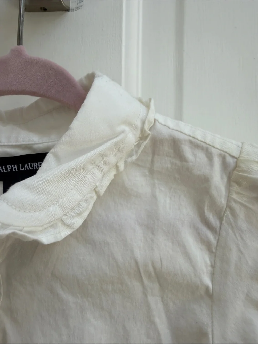 Ralph Lauren Girls 4 Cream Short-Sleeve Ruffle Collar Formal Button Down Shirt